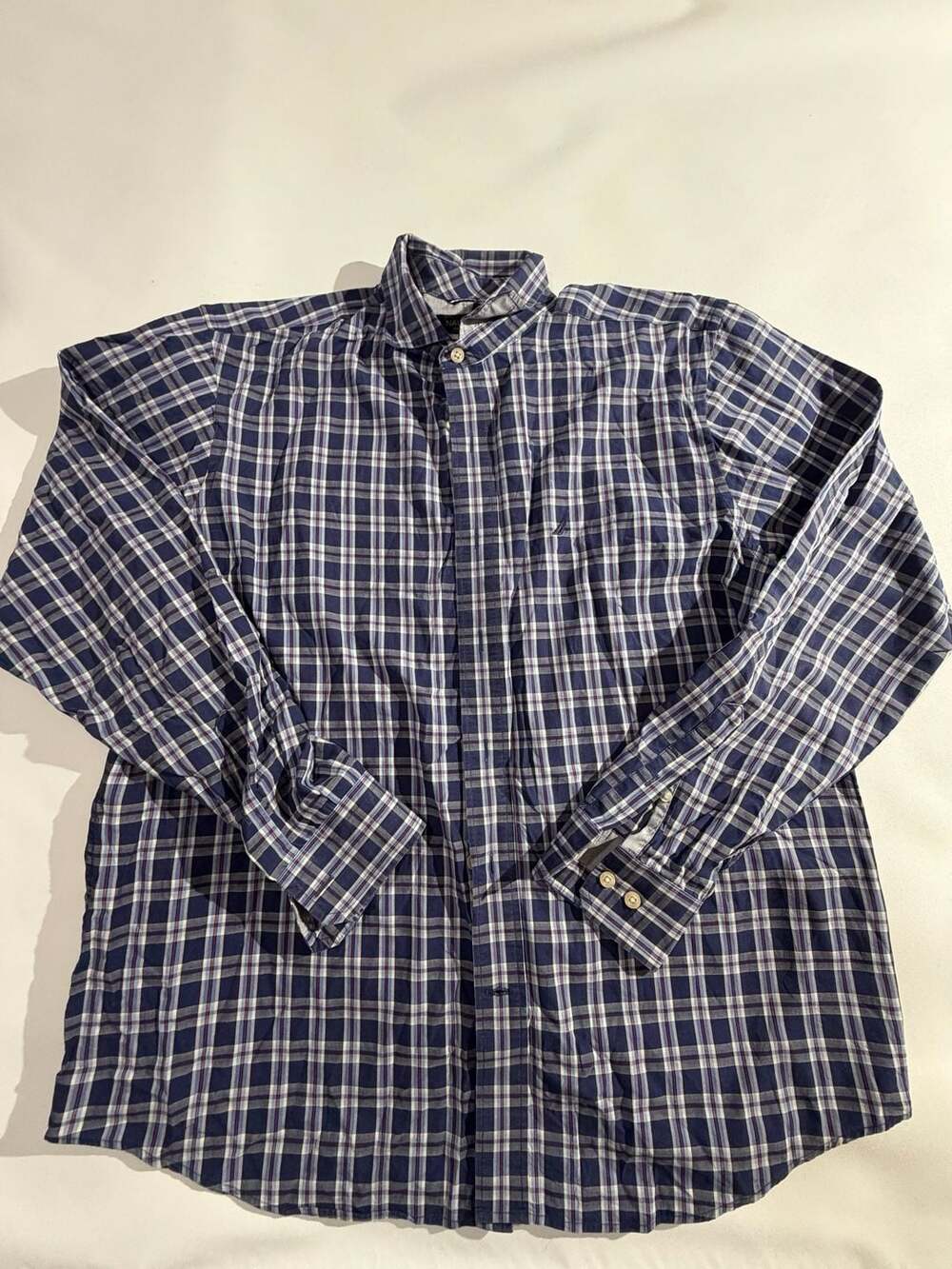 Nautica Shirt Mens L Blue Plaid Button Up Long Sleeve Cotton Check Casual